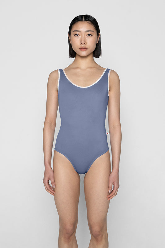 Veronique leotard in T-Paradise body color with Mesh Glacier top color and CV-Misty Rose trim color