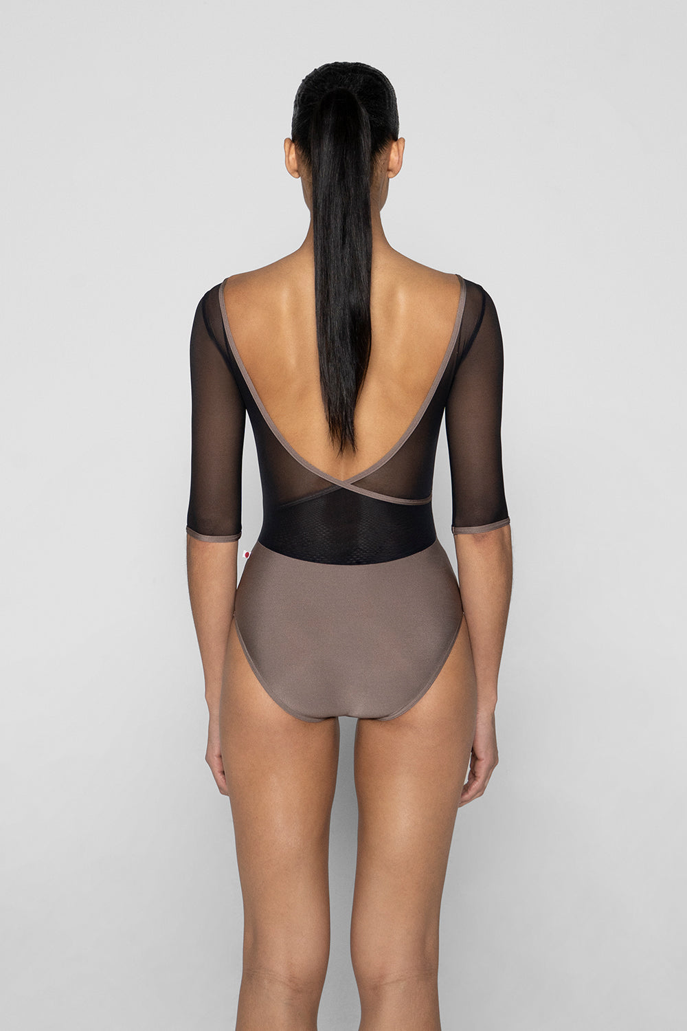 Masha leotard in N-Star body color with Mesh Black top color & Half sleeves and N-Star trim color