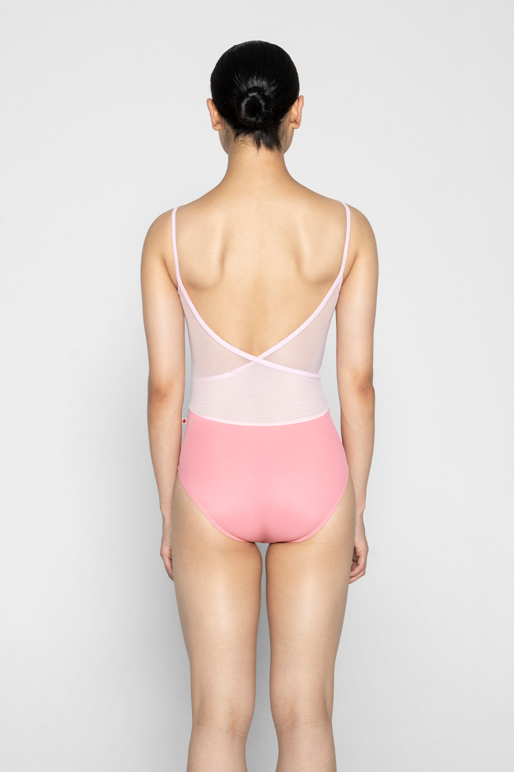 Fiona leotard in T-May body color with Mesh Rose top color and T-Rose trim color