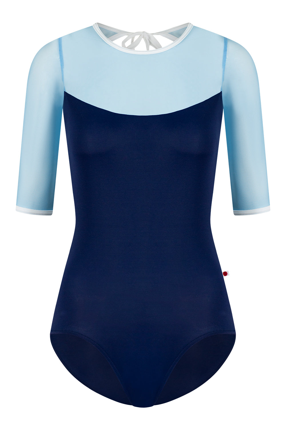 Olivia leotard in T-Cosmo body color with Mesh Glacier top color & half sleeves and T-White trim color
