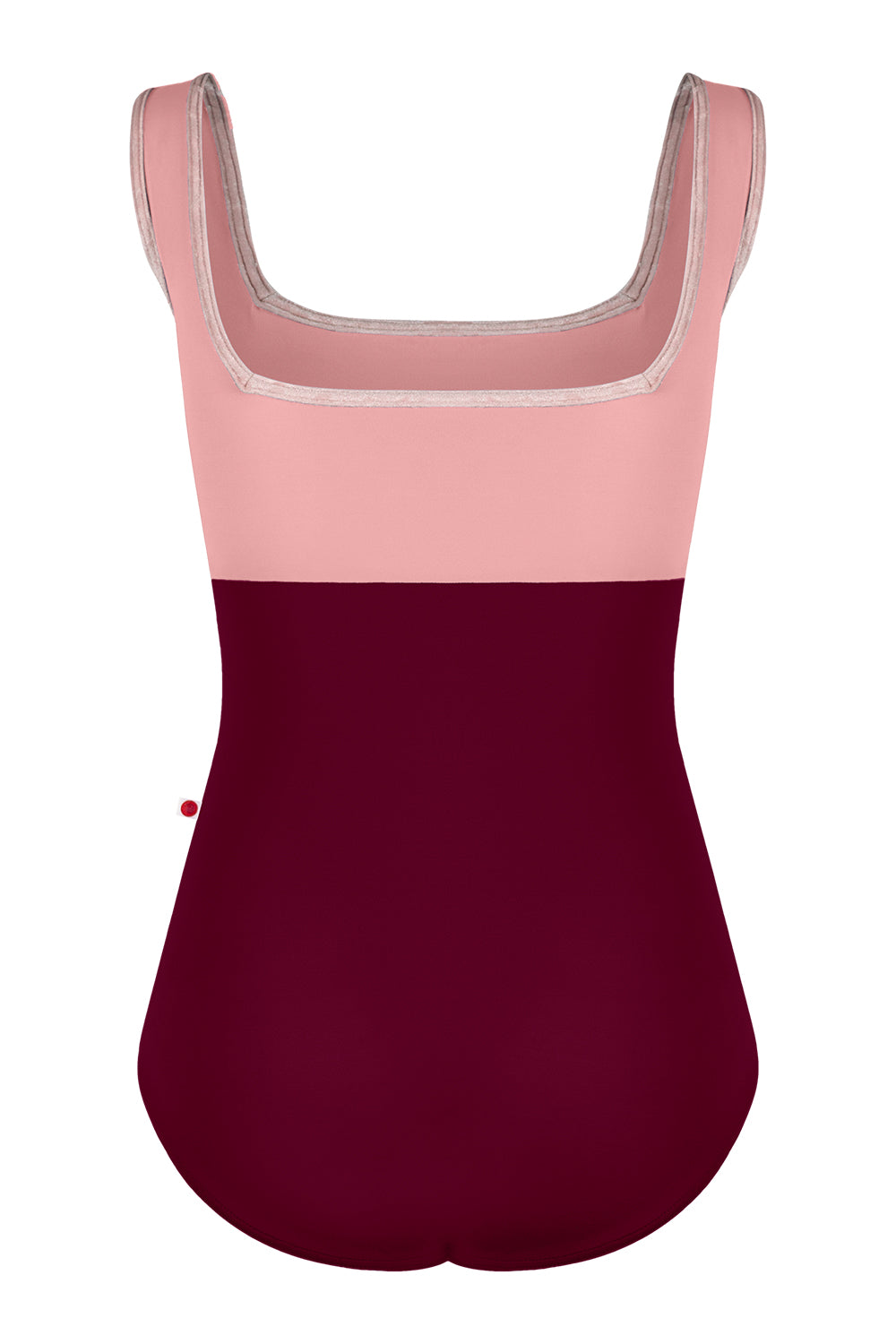 Kids Marieke leotard in N-Burgundy body color with N-Antique Rose top color and CV-Misty Rose trim color