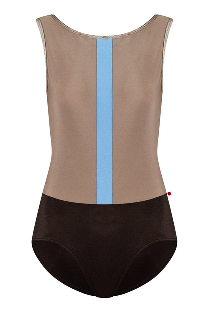 Didi leotard in N-Espresso body color with N-Toffee top color, N-Moontide middle band color and V-Toffee trim color