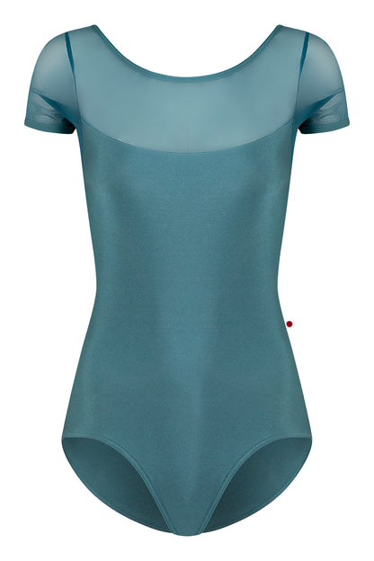 Meagan leotard in N-Frost body color with Mesh Lagoon top & short sleeve color and N-Frost trim color