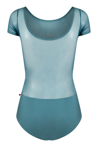 Meagan leotard in N-Frost body color with Mesh Lagoon top & short sleeve color and N-Frost trim color