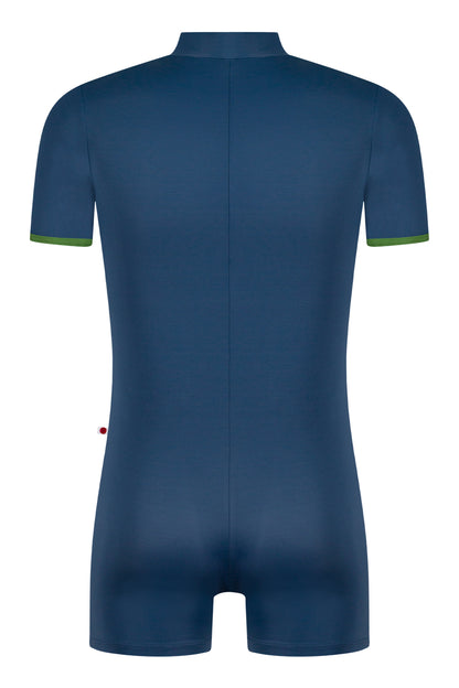 Victor Semi-Unitard with Cap Sleeves in T-Storm body color with N-Lucy trim & zipper color