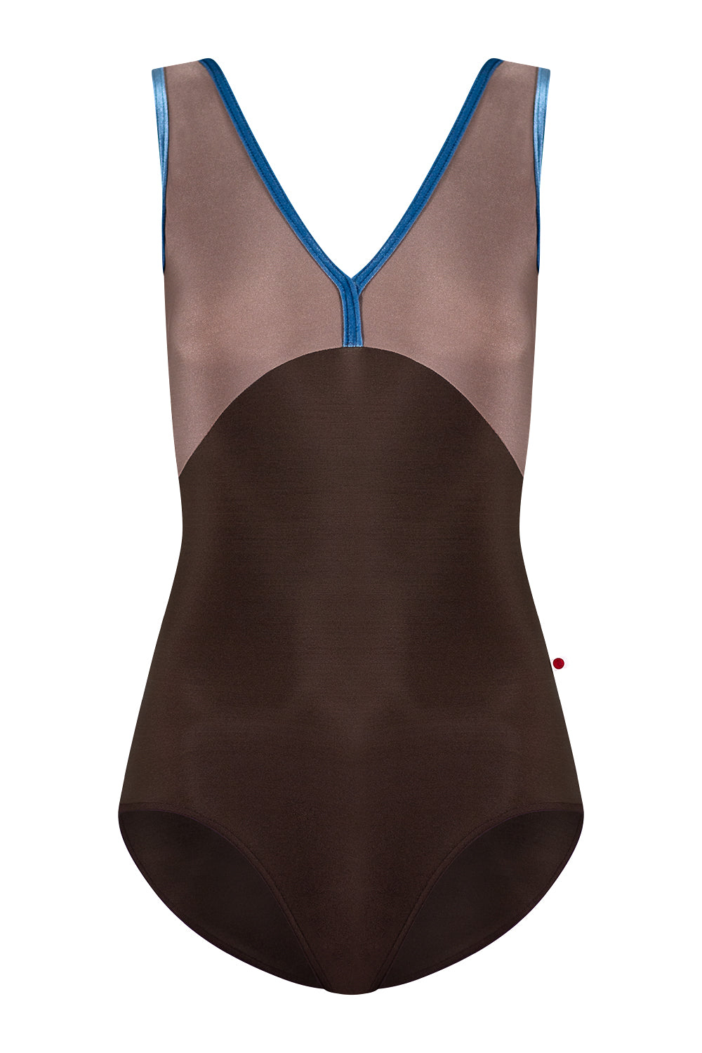 Alicia leotard in N-Espresso body color with N-Star top color and V-Ocean trim color