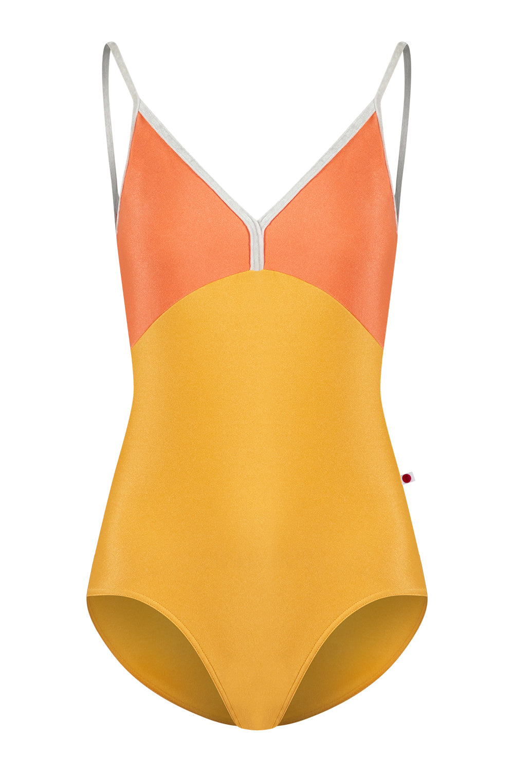 Daria leotard in N-Daffodil body color with N-Sorbet top color, CV-White trim color and EXTRA-HC variation