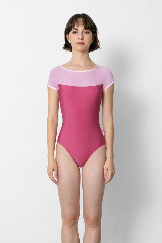 Olivia leotard in N-Waltz body color with N-Confetti top color and N-Rose trim color