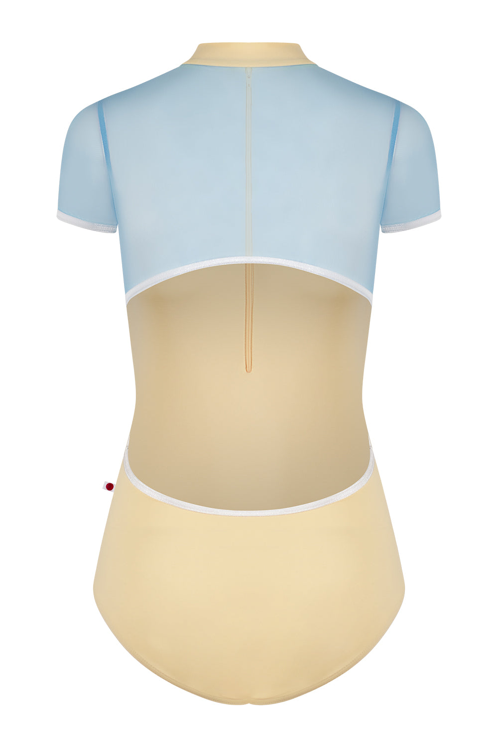 Charlotte leotard in T-Vanilla body color with Mesh Glacier top & short sleeves color and V-White trim color