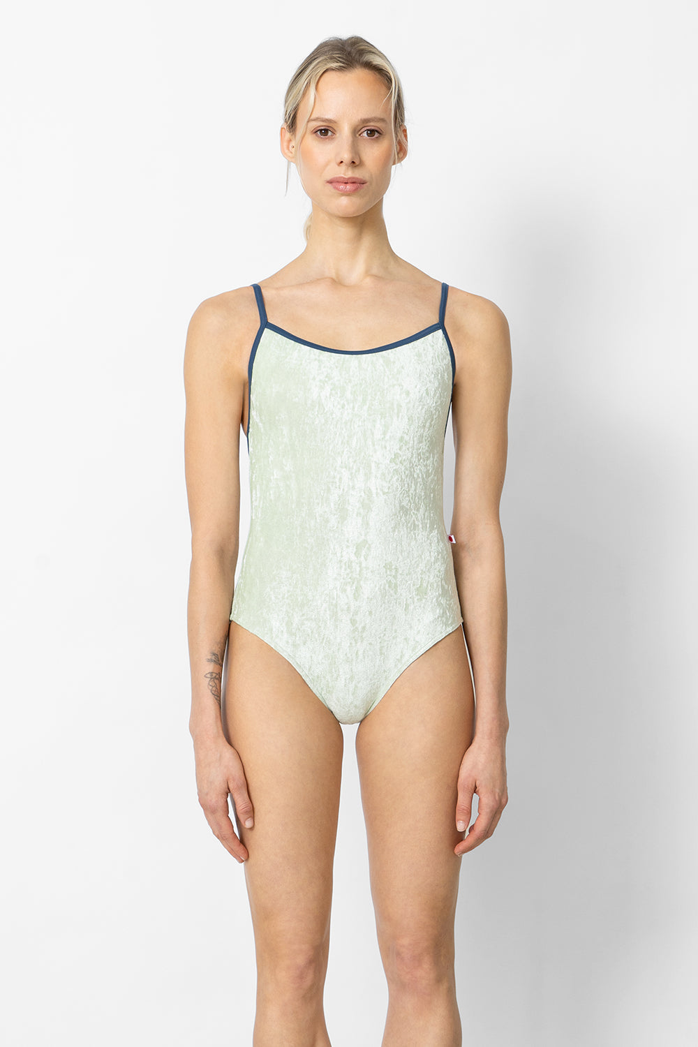 Heather leotard in CV-Pistachio body color with T-Storm trim color