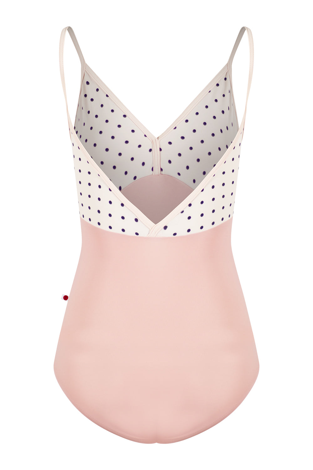 Daria leotard in T-Petal body color with T-Polk Dot top color and T-Misty Rose trim color