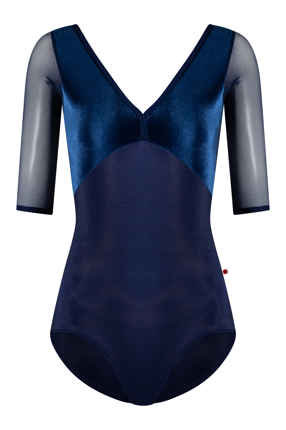 Alicia leotard in N-Dark Blue body color with V-Dark Blue & Mesh Dark Blue top color, N-Dark Blue trim color and half sleeves