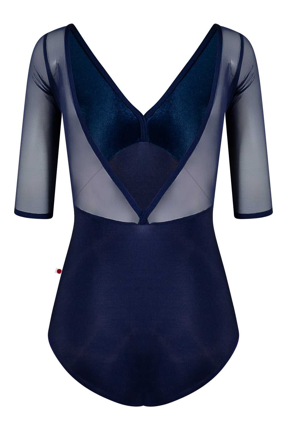 Alicia leotard in N-Dark Blue body color with V-Dark Blue & Mesh Dark Blue top color, N-Dark Blue trim color and half sleeves