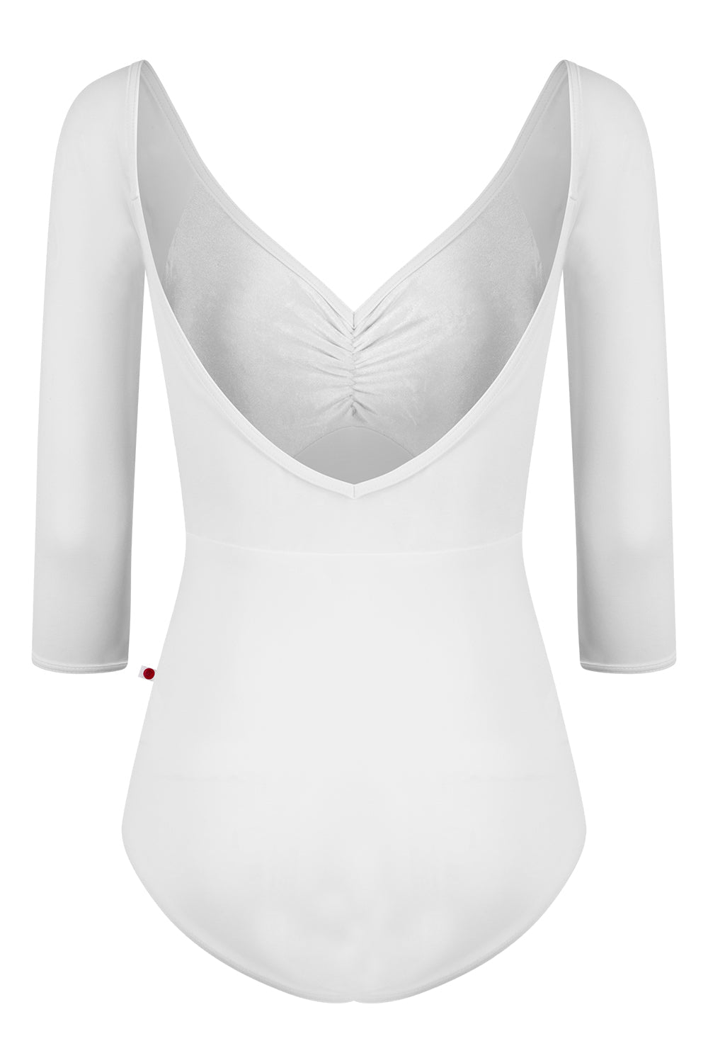 Elli leotard in N-White body color with V-White & Mesh White top color, N-White trim color and 3Q Sleeves