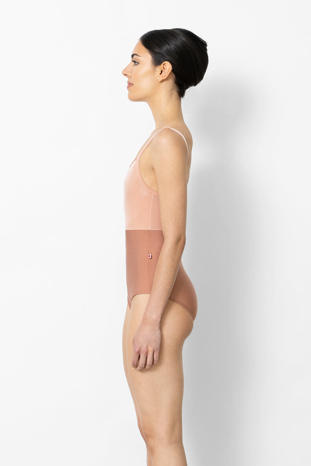 Daniela Duo leotard in N-Rosewood body color with V-Blush top & trim color