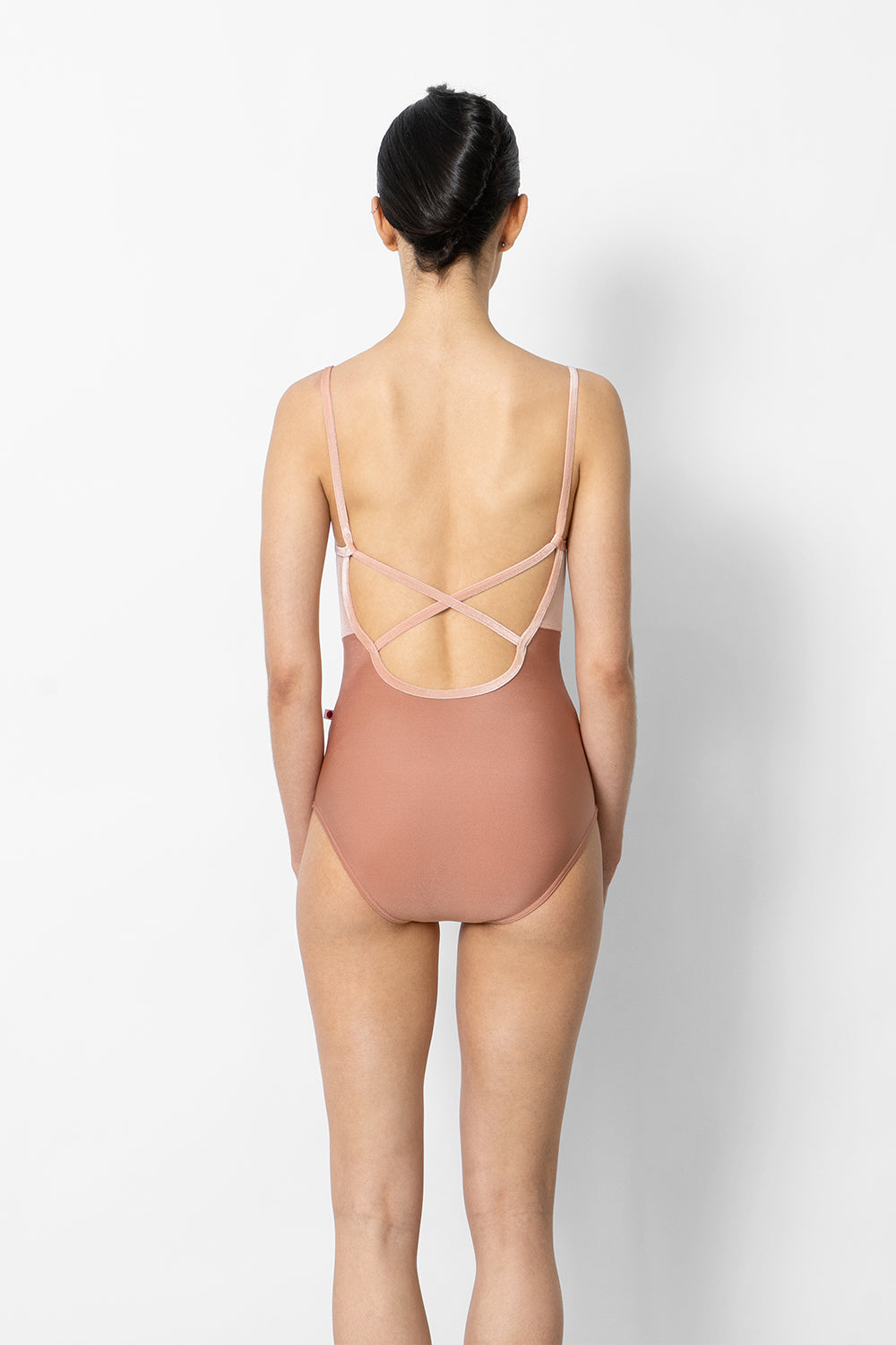 Daniela Duo leotard in N-Rosewood body color with V-Blush top & trim color