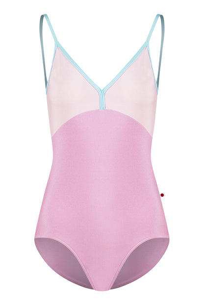 Daria leotard in N-Confetti body color with N-Rose top color and N-Mirror trim color