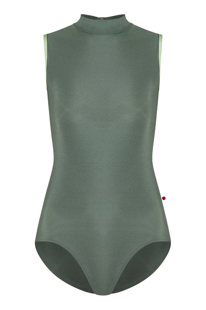 Natasha leotard in N-Sage body color with N-Ginko trim color
