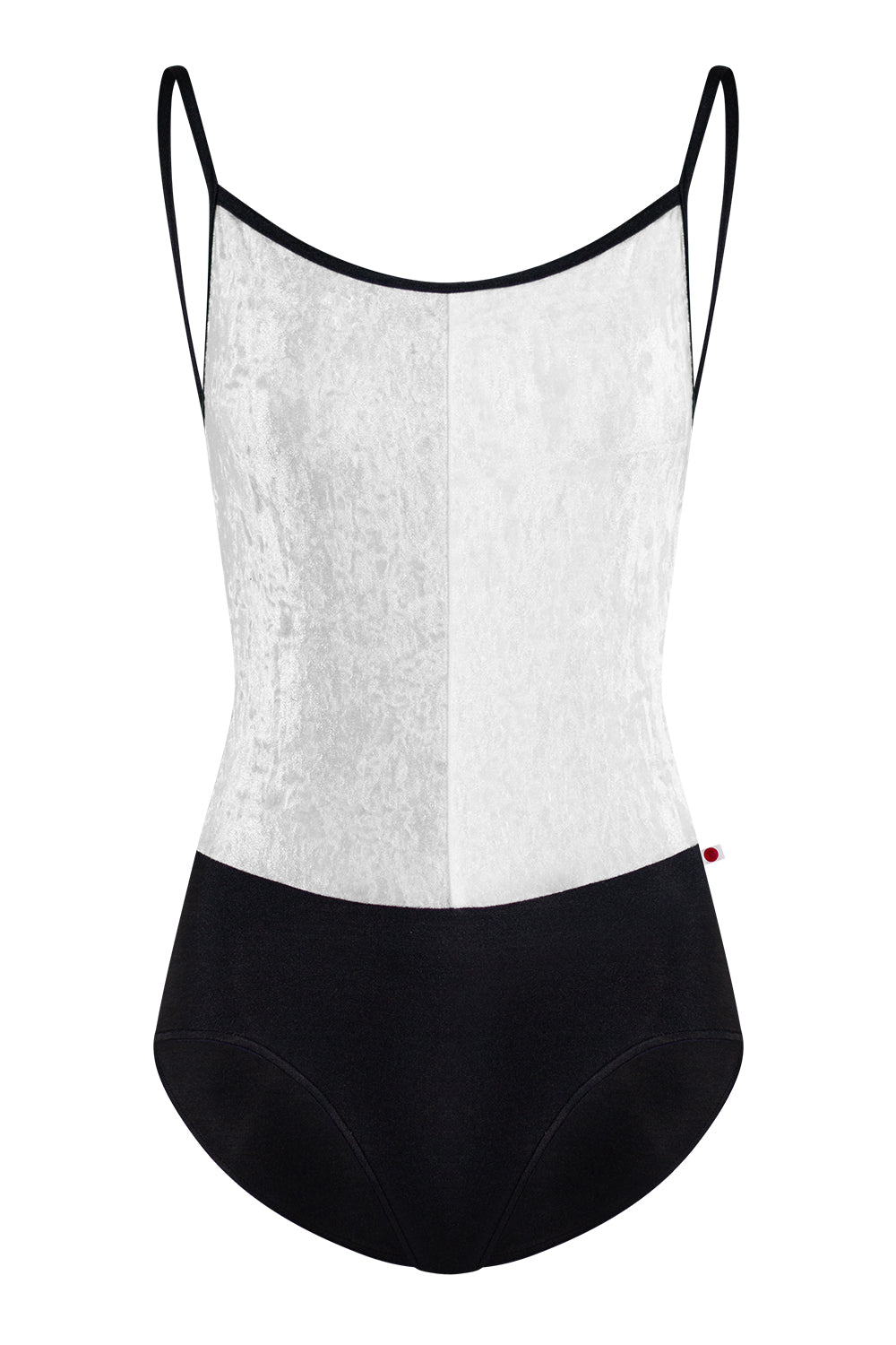 Kayoko leotard in N-Black body color with CV-Silver top right color, CV-White top left color and N-Black trim color