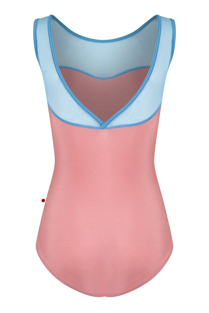 Jane leotard in N-Antique Rose body color with Mesh Glacier top color and T-Bluebell trim color