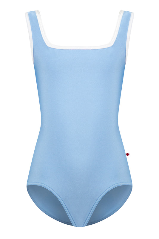 Kids Marieke leotard in N-Moontide body color with V-White trim color