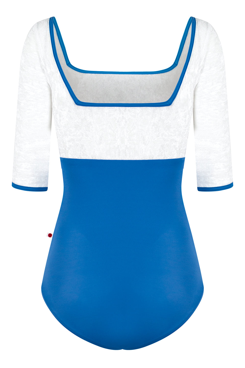 Marieke Duo leotard in T-Lapis body color with CV-White top color, T-Lapis trim color and Half Sleeves