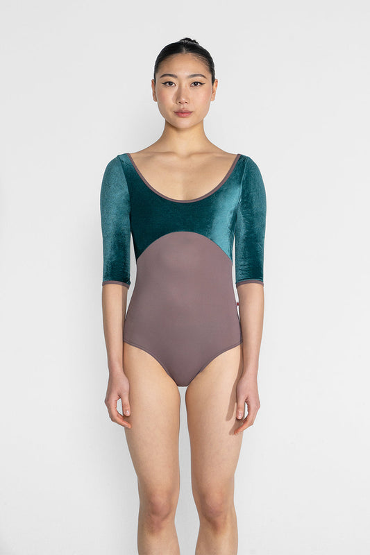 Anna Duo leotard in T-Phantom body color with V-Orbit top color & Half Sleeves and T-Phantom trim color