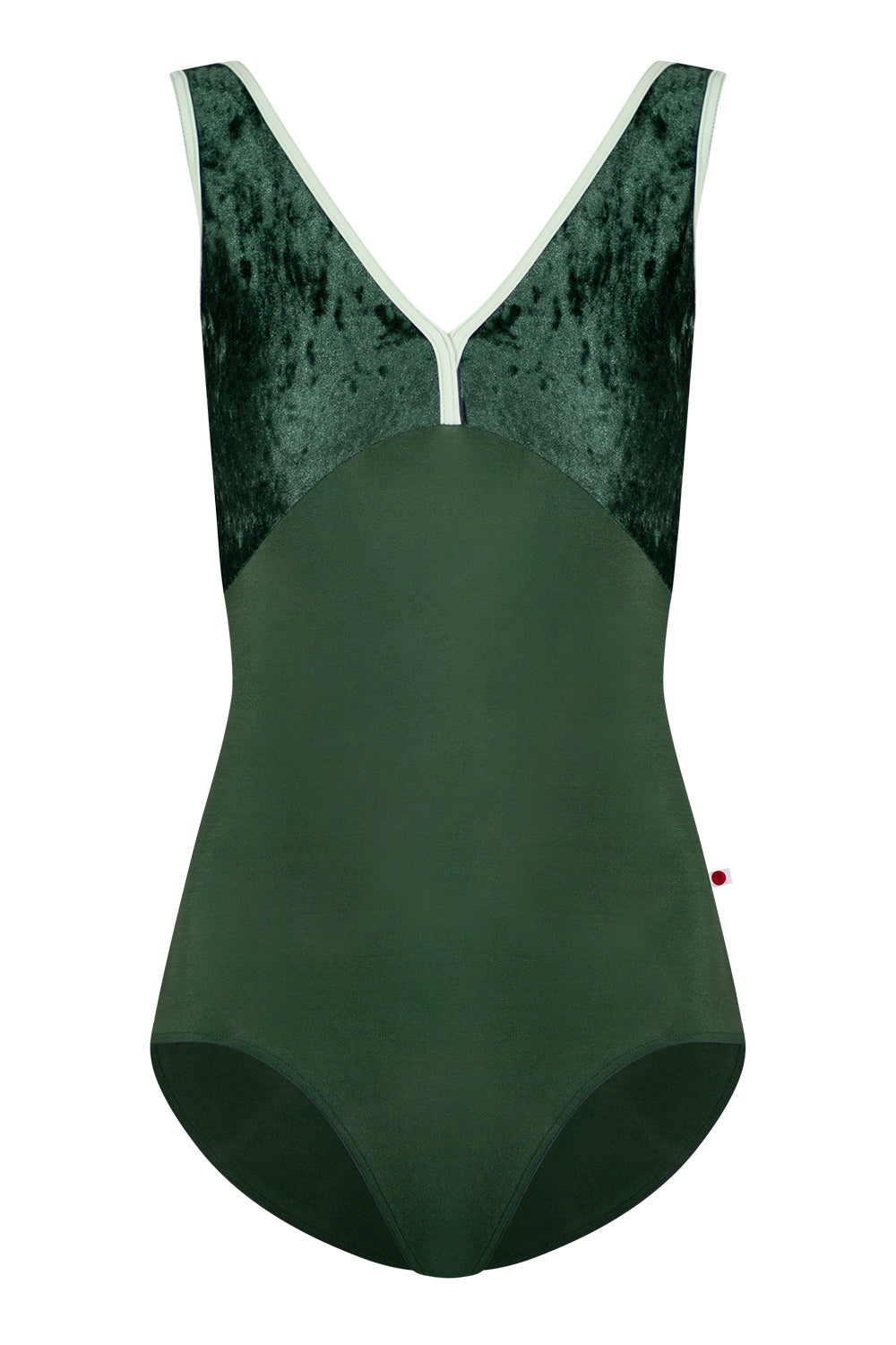 Alicia leotard in N-Huntress body color with CV-Pine top color and T-Pistachio trim color