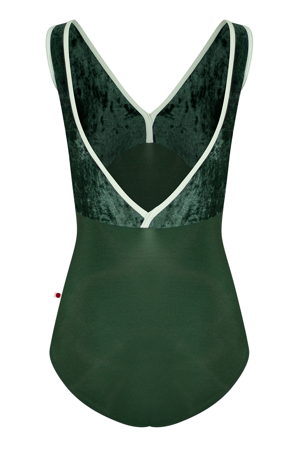 Alicia leotard in N-Huntress body color with CV-Pine top color and T-Pistachio trim color