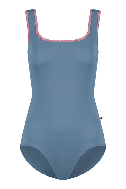 Kids Marieke leotard in T-Blue Grey body color with CV-Romance trim color