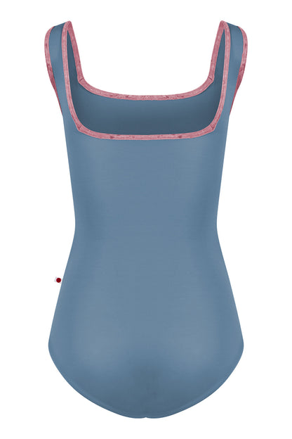 Kids Marieke leotard in T-Blue Grey body color with CV-Romance trim color