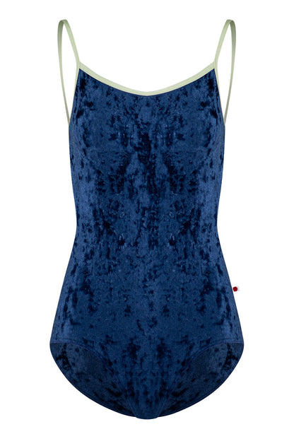 Kiki leotard in CV-Dark Blue body color with T-Pistachio trim color