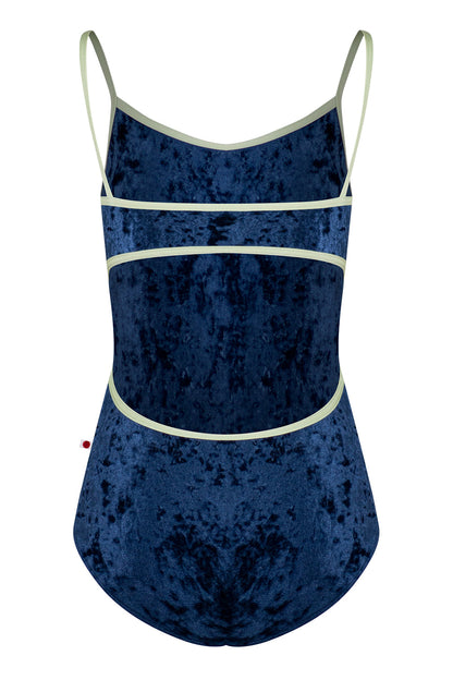 Kiki leotard in CV-Dark Blue body color with T-Pistachio trim color