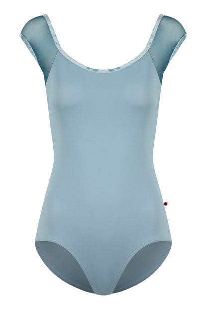 Wendy leotard with cap sleeves in T-Fog body color with Mesh Lagoon top color and CV-Ice trim color