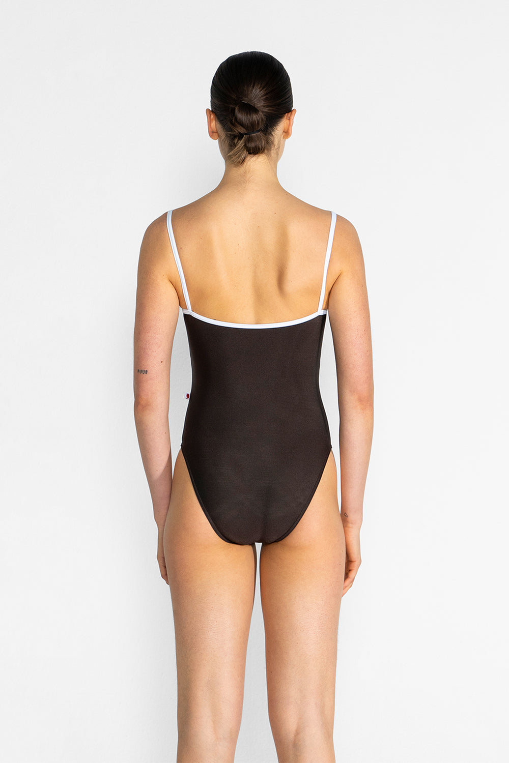 Marisa leotard in N-Espresso body color with T-White trim color