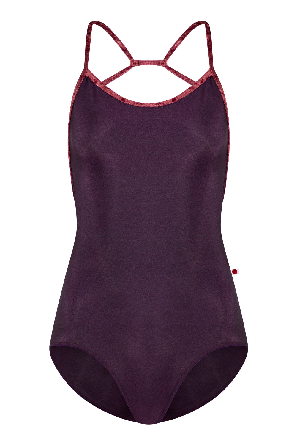 Nadja leotard in N-Eggplant body color with CV-Garnet trim color