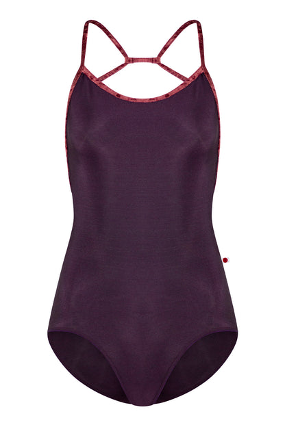 Nadja leotard in N-Eggplant body color with CV-Garnet trim color