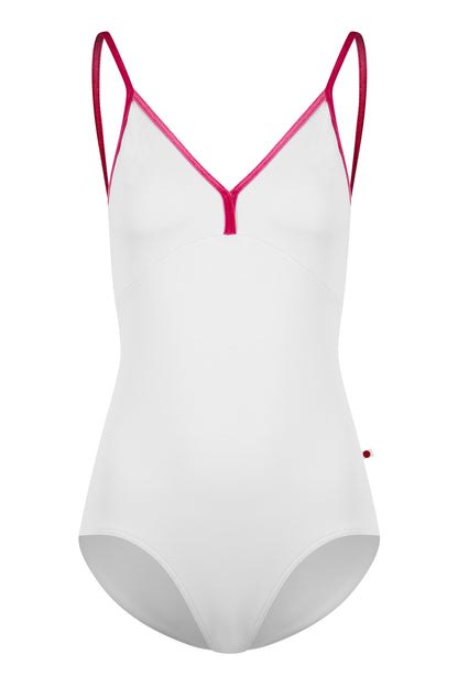 Daria leotard in T-White body & top color with V-Peony trim color