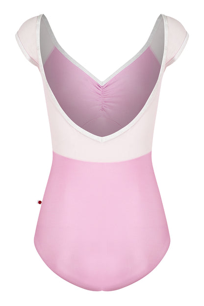 Elli mesh leotard in N-Confetti body color with Mesh Rose top color and CV-White trim color