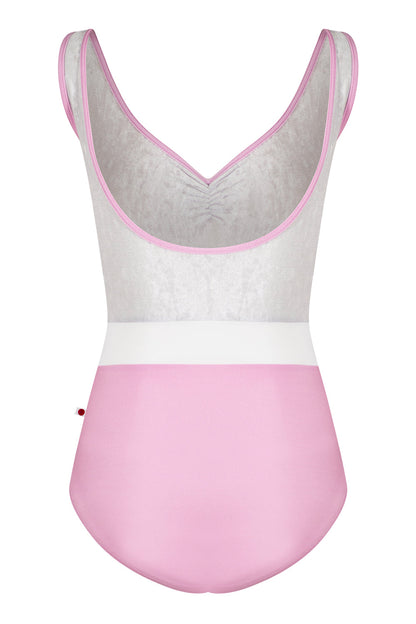Lucy leotard in N-Confetti body & trim color with CV-Silver top color and T-White middle band color