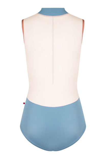 Jessica leotard in T-Blue Grey body color with Mesh Blush top color and N-Rosewood trim color