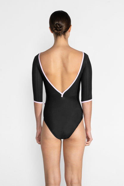 Alicia leotard in N-Black body & top color with T-Rose trim color