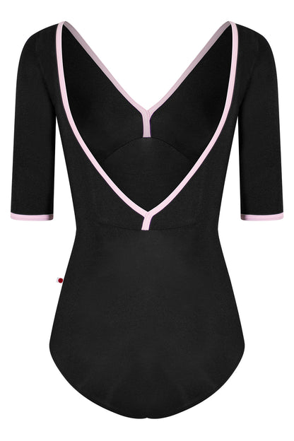 Alicia leotard in N-Black body & top color with T-Rose trim color