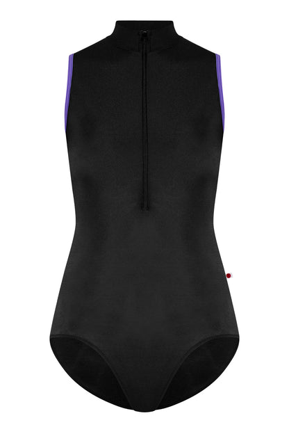 Charlotte leotard in N-Black body color with T-Wisteria trim color