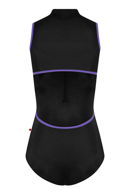 Charlotte leotard in N-Black body color with T-Wisteria trim color