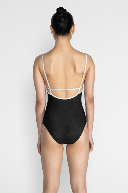 Heather leotard in N-Black body color with CV-Silver trim color