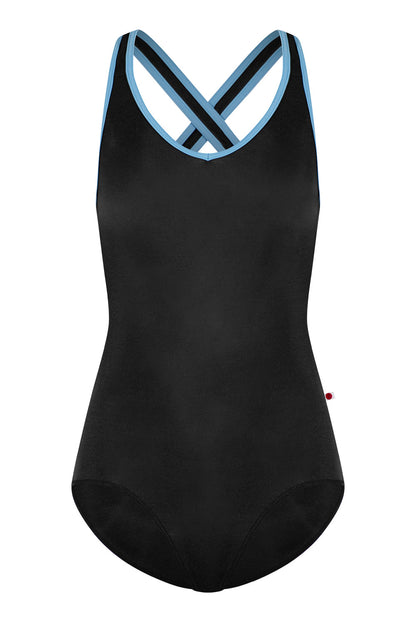 Sonoya leotard in N-Black body color with T-Bluebell trim color