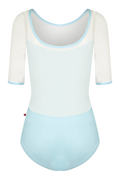 Meagan leotard in N-Mirror body & trim color with Mesh White top color