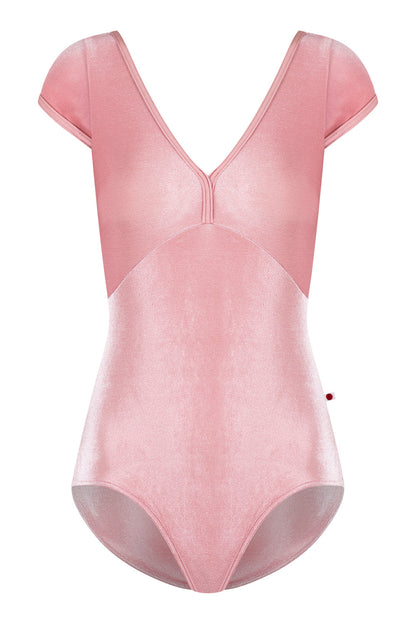 Alicia leotard in V-Dreamy body & top color with N-Antique Rose trim color and V-Dreamy cap sleeves