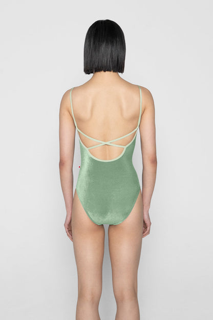 Daniela leotard in V-Meadow body color with N-Ginko trim color